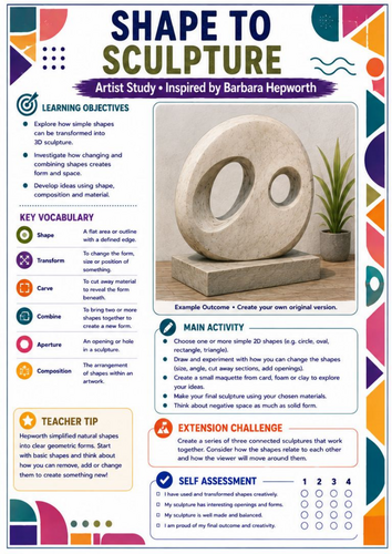Barbara Hepworth Shape to Sculpture Worksheet | KS3 Art | 2D to 3D Design & Abstract Forms