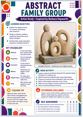 Barbara Hepworth Abstract Family Group Worksheet | KS3 Art | Sculpture, Unity & Relationships
