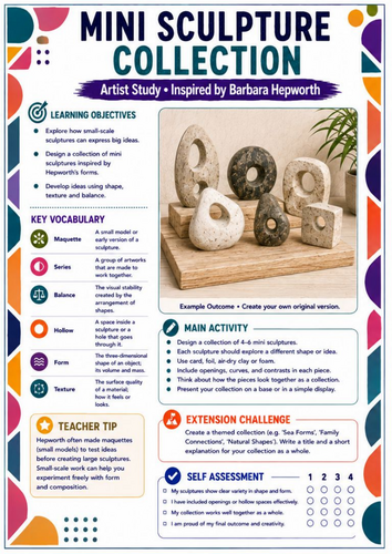 Barbara Hepworth Mini Sculpture Collection Worksheet | KS3 Art | Maquettes & 3D Design
