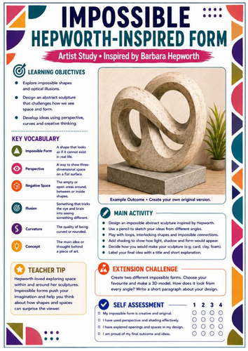 Barbara Hepworth Impossible Sculpture Worksheet | KS3 Art | Optical Illusions & Abstract Form