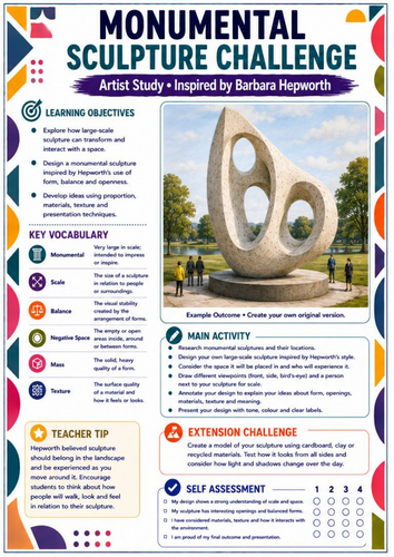 Barbara Hepworth Monumental Sculpture Challenge Worksheet | KS3 Art | Public Art & Scale