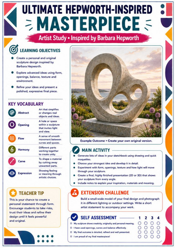 Barbara Hepworth Ultimate Sculpture Masterpiece Worksheet | KS3 Art | Final Design Challenge