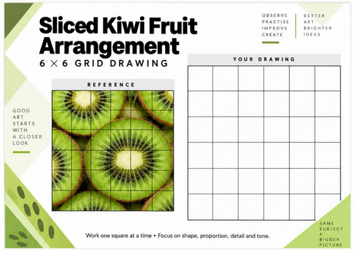 Kiwi Fruit Grid Drawing Worksheet | Fruit Texture and Pattern Observational Drawing | KS3 KS4 Art