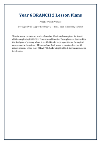 YEAR 6/Branch 2/RE/Prophecy and Promise/WEEK 1/Lesson Plans