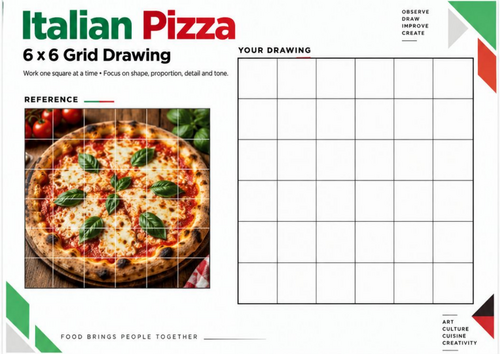Italian Pizza Grid Drawing Worksheet | Food Photography Art Activity | KS3 KS4