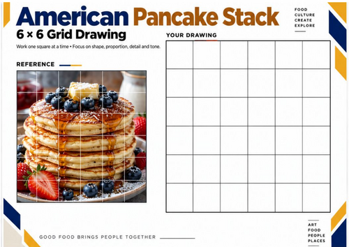 American Pancake Stack Grid Drawing Worksheet | Food Art Activity | KS3 KS4