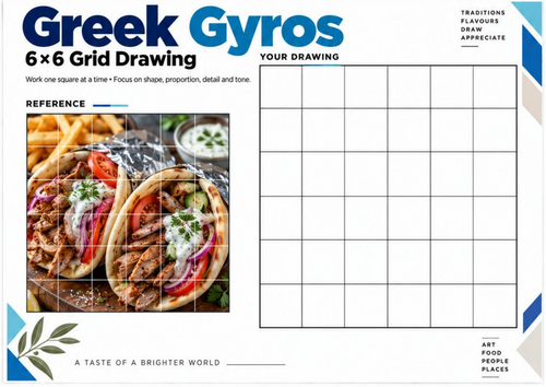 Greek Gyros Grid Drawing Worksheet | World Cuisine Observational Art | KS3 KS4