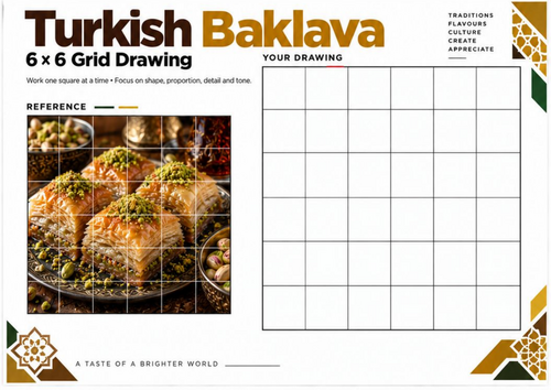 Turkish Baklava Grid Drawing Worksheet | Food Texture Drawing Activity | KS3 KS4