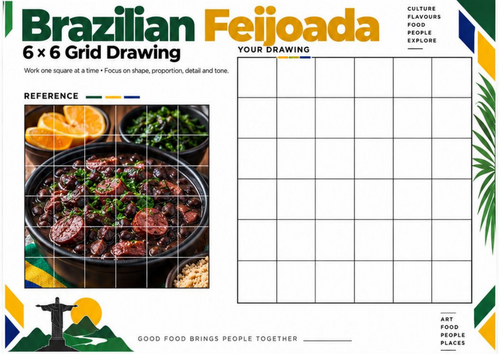 Brazilian Feijoada Grid Drawing Worksheet | Food Photography Art Activity | KS3 KS4