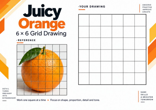 Orange Grid Drawing Worksheet | Fruit Texture & Observational Drawing | KS3 & KS4 Art