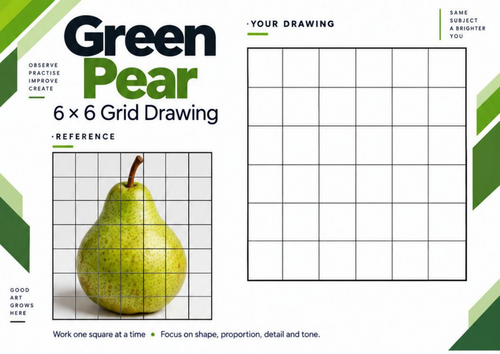 Pear Grid Drawing Worksheet | Realistic Fruit Form & Shading | KS3 & KS4 Art