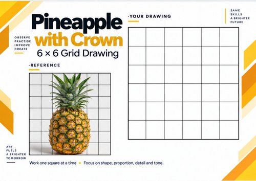 Pineapple Grid Drawing Worksheet | Detailed Fruit Texture & Pattern | KS3 & KS4 Art