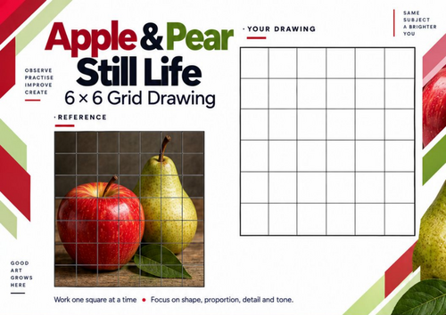 Apple & Pear Grid Drawing Worksheet | Realistic Fruit Still Life Drawing | KS3 & KS4 Art