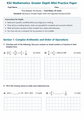 FREE KS2 SATs Maths Greater Depth Mini Practice Paper (Year 6)