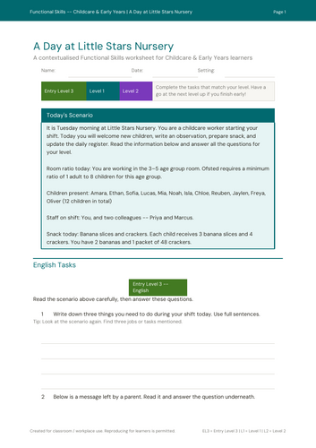 Functional Skills English & Maths: Childcare and Early Years context | Entry 3–Level 2 2