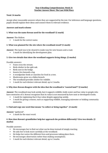 Year 6 Reading Comprehension Week 31 - Reading and Answers
