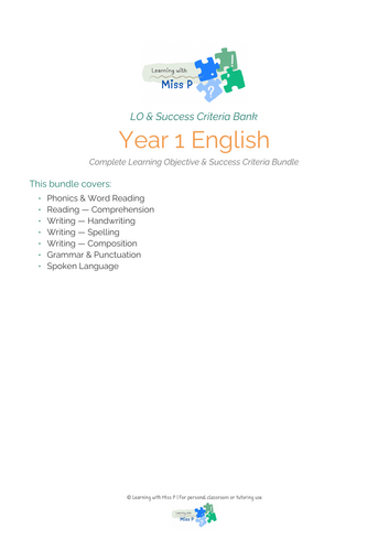 Year 1 English LO/SC Bank