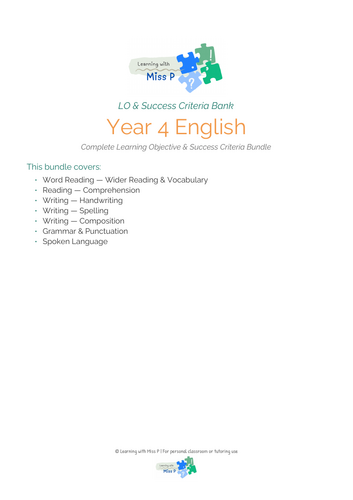 Year 4 English LO/SC Bank