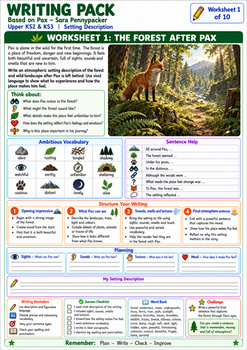 Pax Writing Pack | 10 KS2 Reading & Creative Writing Worksheets | Years 5–6