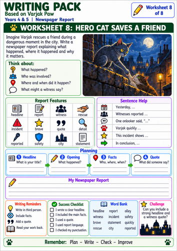 Varjak Paw Writing Pack | 8 KS2 Creative Writing Worksheets | Years 4–5