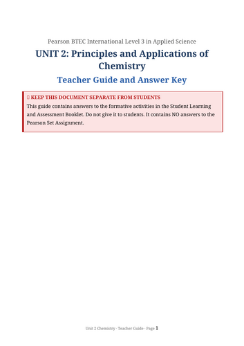 Pearson BTEC International Level 3 Applied Science Unit 2 | Principles & Applications of Chemistry
