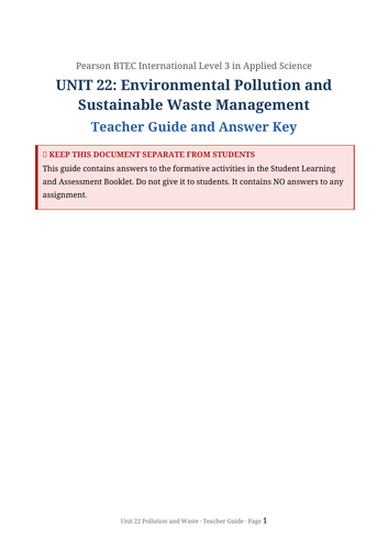 Pearson BTEC International Level 3 Applied Science Unit 22 | Environmental Pollution & Sustainable