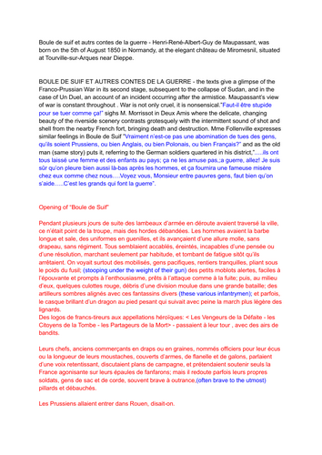 "Boule de Suif" FRENCH A LEVEL REVISION NOTES