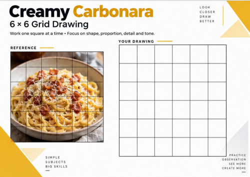 Creamy Carbonara Grid Drawing Worksheet | Pasta Observational Drawing | KS3 KS4