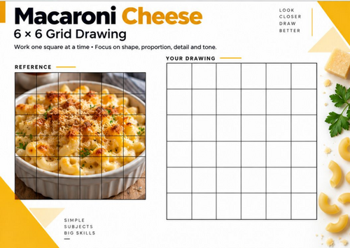 Macaroni Cheese Grid Drawing Worksheet | Food Texture and Shading Art | KS3 KS4