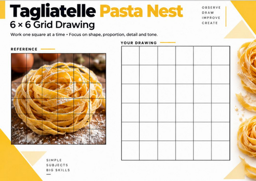 Tagliatelle Pasta Nest Grid Drawing Worksheet | Shape and Form Art | KS3 KS4