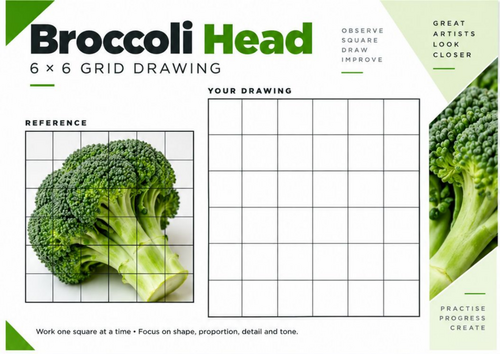 Broccoli Grid Drawing Worksheet | Vegetable Texture 6x6 Drawing | KS3 KS4 Art