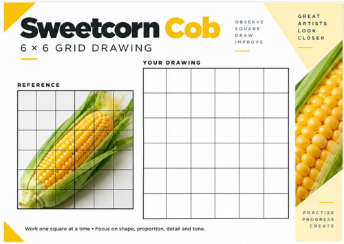 Sweetcorn Cob Grid Drawing Worksheet | Pattern and Texture 6x6 Drawing | KS3 KS4 Art