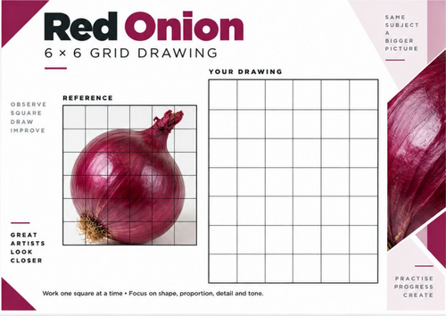 Red Onion Grid Drawing Worksheet | Realistic Vegetable 6x6 Drawing | KS3 KS4 Art