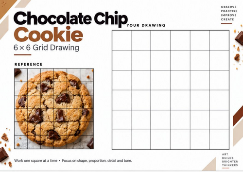 Chocolate Chip Cookie Grid Drawing Worksheet | KS3 & KS4 Art | Texture Drawing