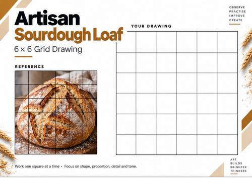 Artisan Sourdough Loaf Grid Drawing Worksheet | KS3 & KS4 Art | Texture Study