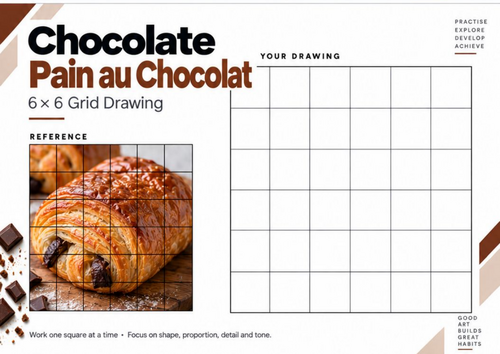 Pain au Chocolat Grid Drawing Worksheet | KS3 & KS4 Art | Pastry Drawing