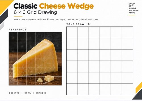 Classic Cheese Wedge Grid Drawing Worksheet | Food Observational Drawing | KS3 & KS4 Art