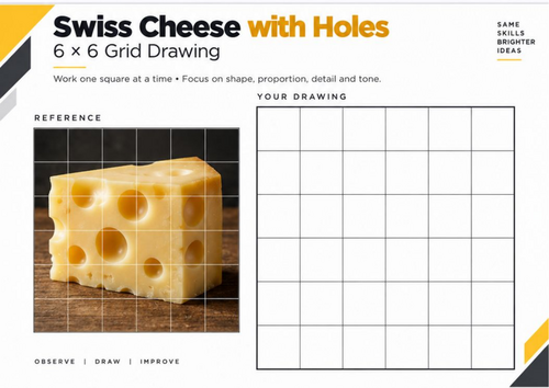 Swiss Cheese with Holes Grid Drawing Worksheet | Texture & Tone | KS3 & KS4 Art