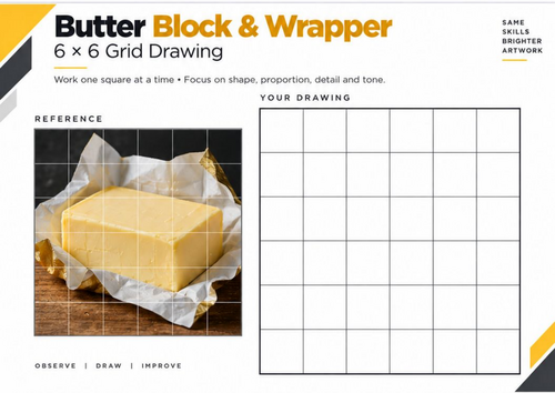 Butter Block & Wrapper Grid Drawing Worksheet | Texture & Still Life | KS3 & KS4 Art