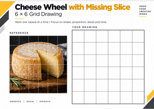 Cheese Wheel with Missing Slice Grid Drawing Worksheet | Form & Tone | KS3 & KS4 Art