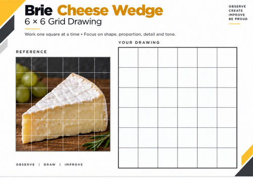 Brie Cheese Wedge Grid Drawing Worksheet | Food Texture & Tone | KS3 & KS4 Art