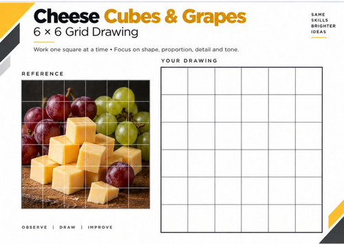Cheese Cubes & Grapes Grid Drawing Worksheet | Shape & Shading | KS3 & KS4 Art