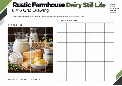 Rustic Farmhouse Dairy Still Life Grid Drawing Worksheet | KS3 & KS4 Art