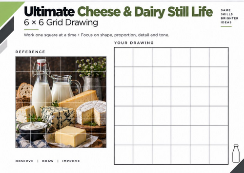 Ultimate Cheese & Dairy Still Life Grid Drawing Worksheet | GCSE Art | KS3 & KS4