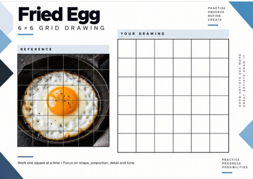 Fried Egg Grid Drawing Worksheet | Realistic Food Drawing & Tonal Shading | KS3 & KS4 Art