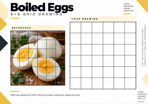 Boiled Eggs Grid Drawing Worksheet | Food Still Life & Pencil Shading | KS3 & KS4 Art