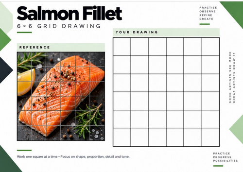 Salmon Fillet Grid Drawing Worksheet | Seafood Texture & Observational Drawing | KS3 & KS4 Art