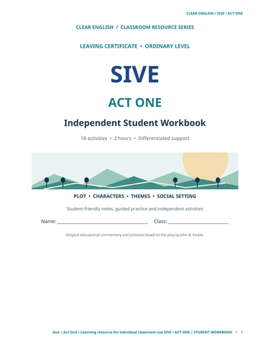 Sive Act 1 Workbook for Ordinary Level and L2LP