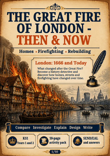 Great Fire of London – Then and Now Activity Pack | KS1 History Worksheets | Year 1 & 2