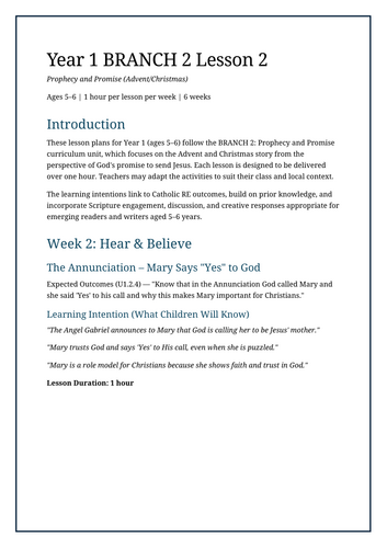 Year 1/RE/Prophecy and Promise/Week2/Lesson Plans